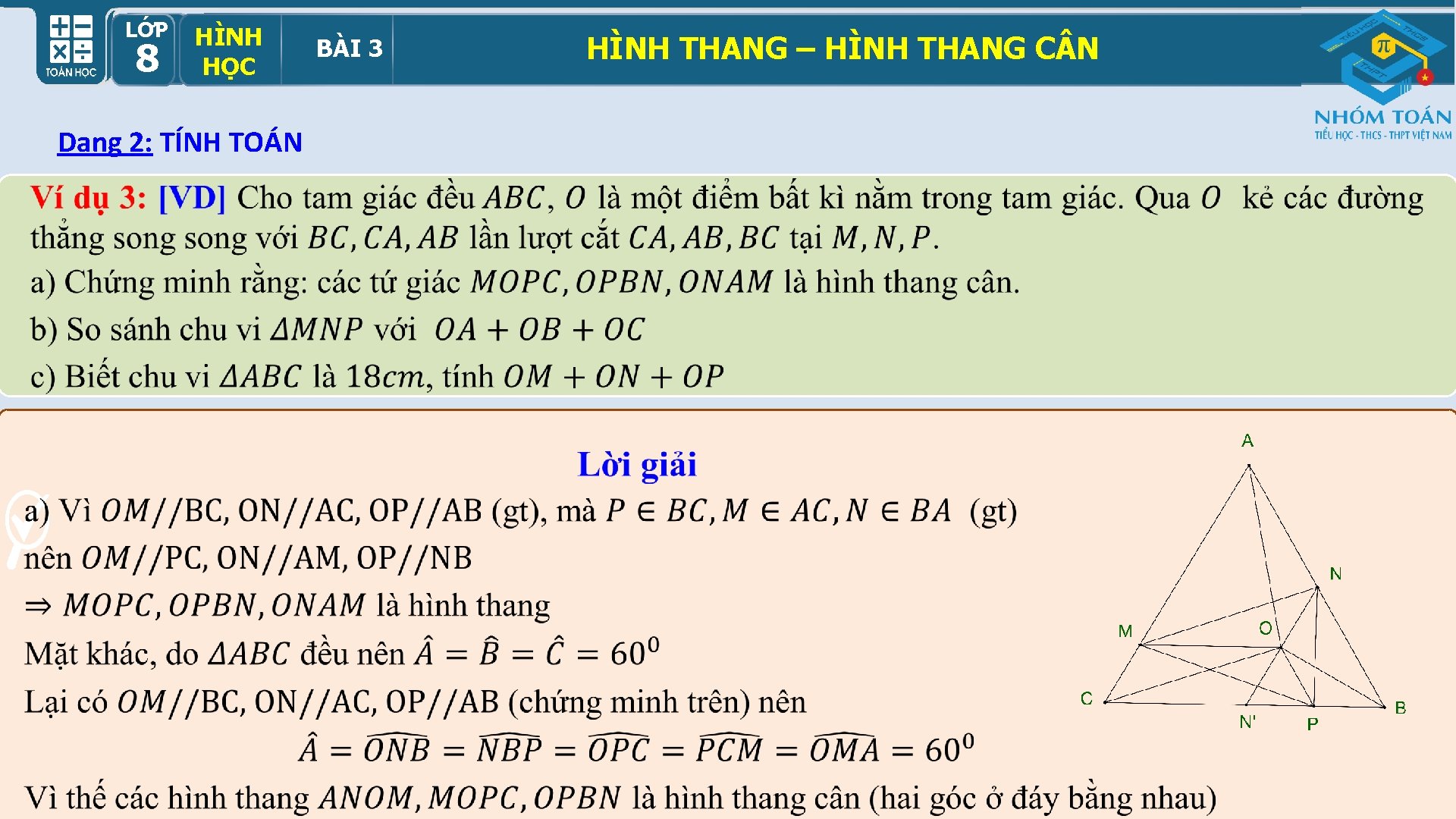 LỚP HÌNH HỌCBÀI 33 89 HỌC Dạng 2: TÍNH TOÁN HÌNH THANG – HÌNH