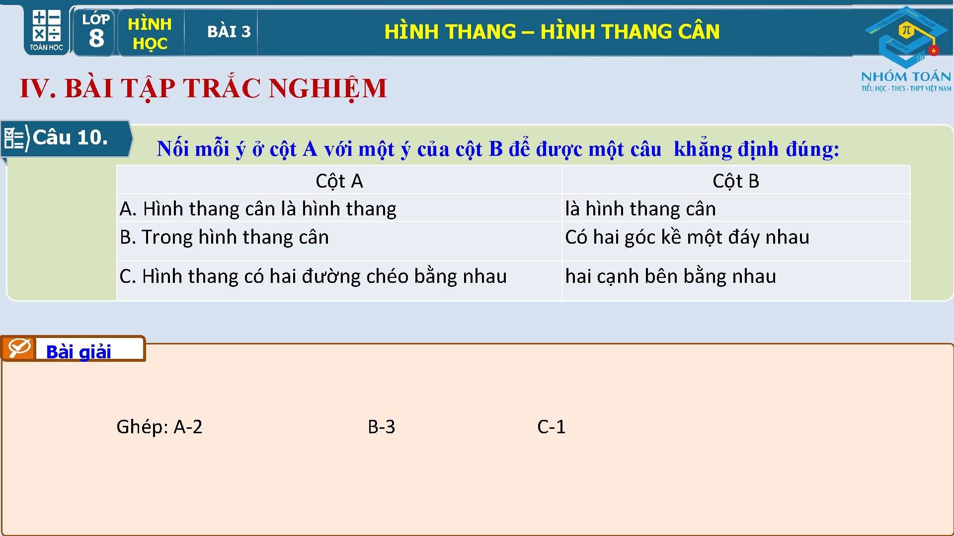 LỚP HÌNH HỌCBÀI 33 89 HỌC HÌNH THANG – HÌNH THANG C N IV.