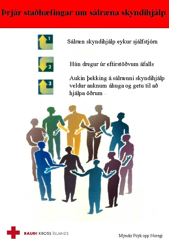 Þrjár staðhæfingar um sálræna skyndihjálp Sálræn skyndihjálp eykur sjálfstjórn Hún dregur úr eftirstöðvum áfalls