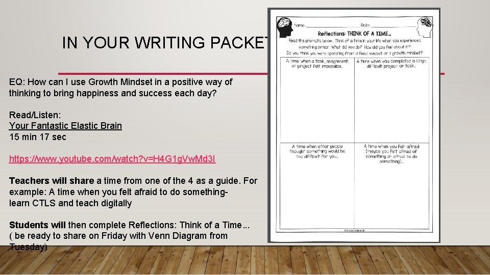 IN YOUR WRITING PACKET EQ: How can I use Growth Mindset in a positive IN YOUR WRITING PACKET EQ: How can I use Growth Mindset in a positive
