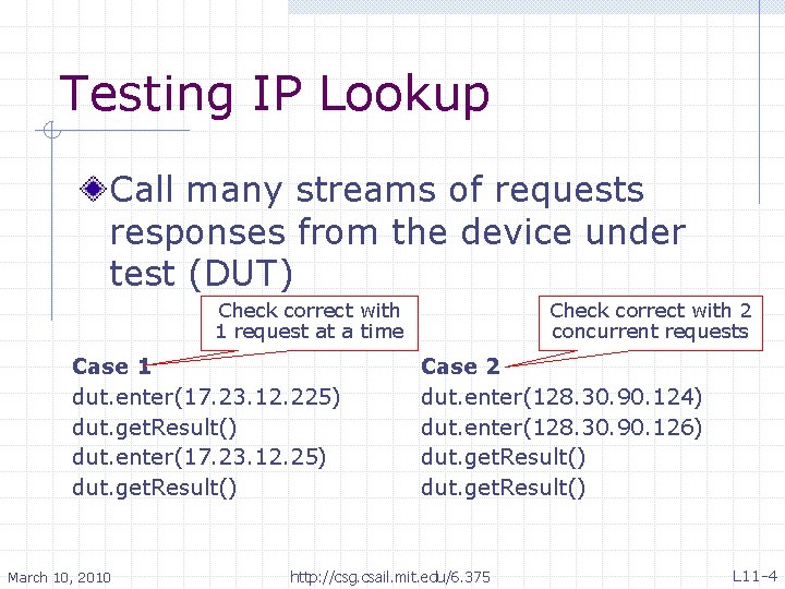 Testing IP Lookup Call many streams of requests responses from the device under test