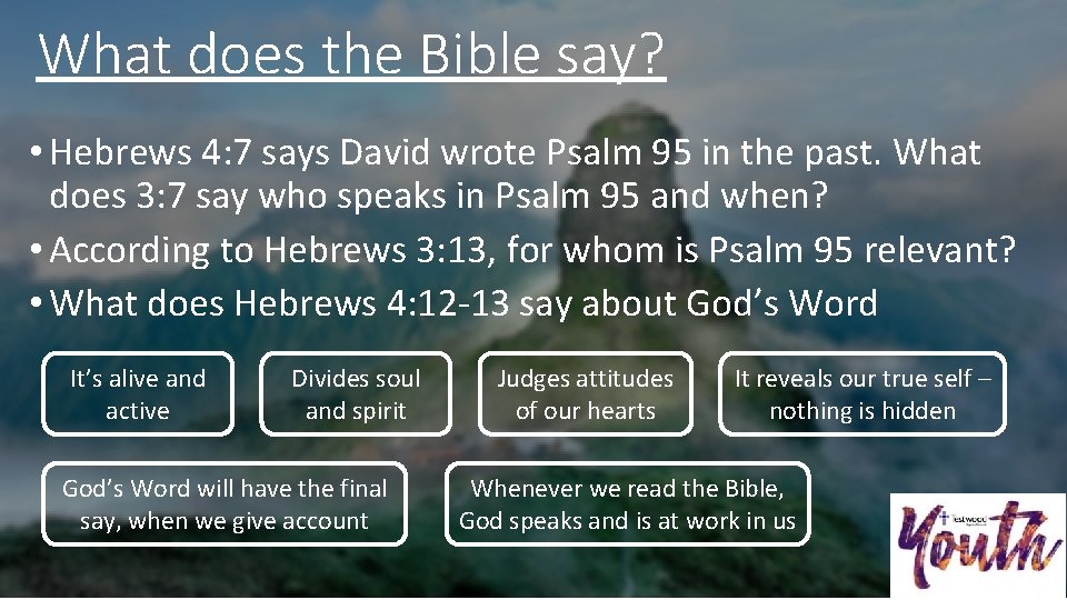What does the Bible say? • Hebrews 4: 7 says David wrote Psalm 95