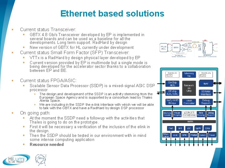 Ethernet based solutions § Current status Transceiver: § § § Current status Small Form