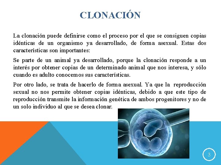 CLONACIÓN La clonación puede definirse como el proceso por el que se consiguen copias