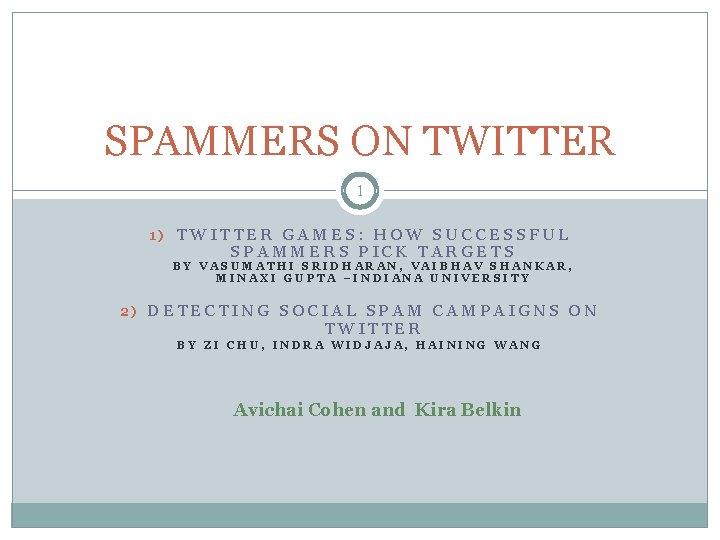 SPAMMERS ON TWITTER 1 1) TWITTER GAMES: HOW SUCCESSFUL SPAMMERS PICK TARGETS BY VASUMATHI