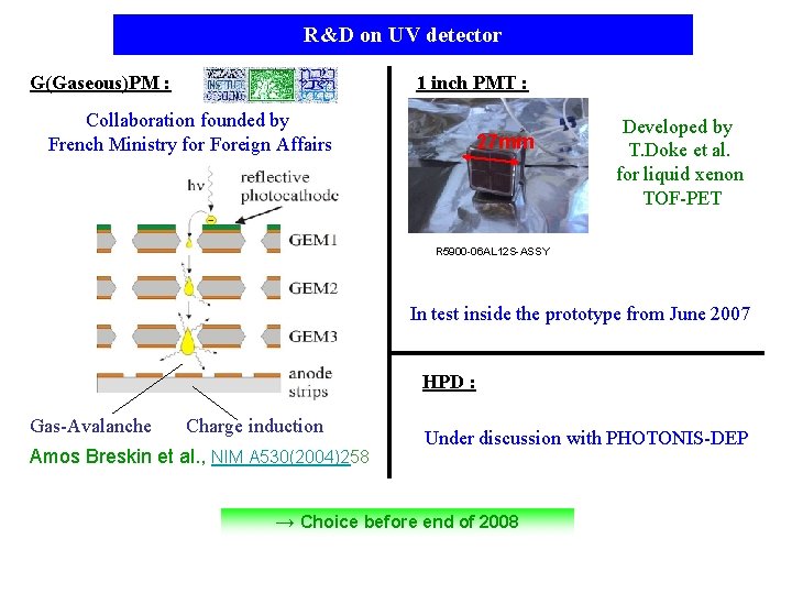 R&D on UV detector G(Gaseous)PM : 1 inch PMT : Collaboration founded by French