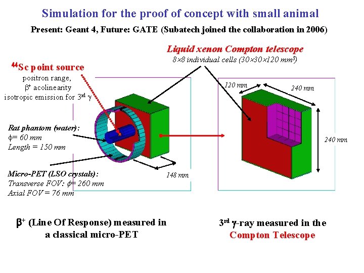 Simulation for the proof of concept with small animal Present: Geant 4, Future: GATE