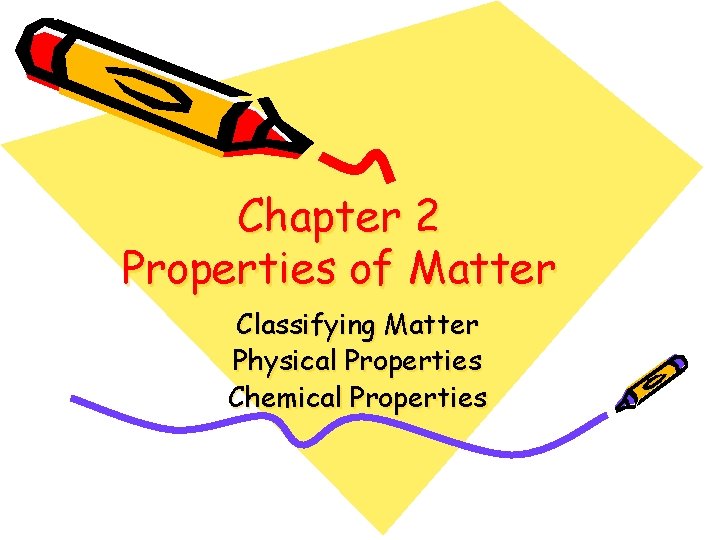 Chapter 2 Properties of Matter Classifying Matter Physical Properties Chemical Properties 