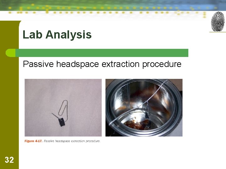 Lab Analysis Passive headspace extraction procedure 32 