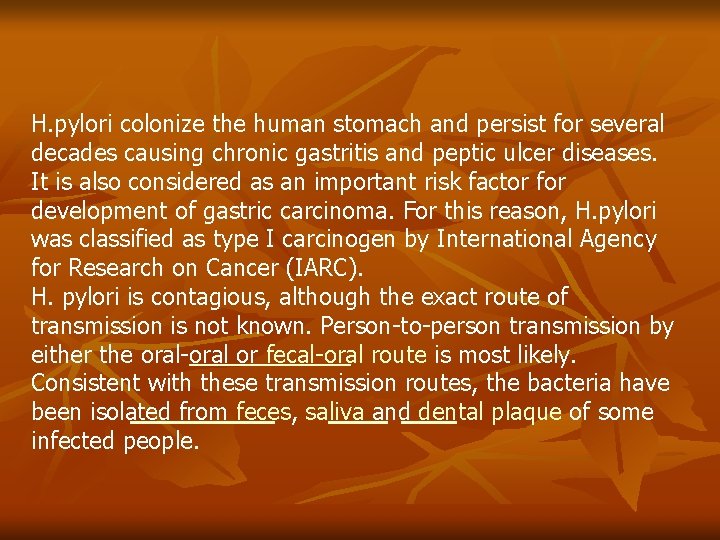 H. pylori colonize the human stomach and persist for several decades causing chronic gastritis