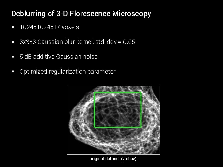 Deblurring of 3 -D Florescence Microscopy § 1024 x 17 voxels § 3 x
