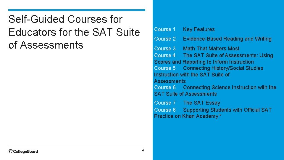 Self-Guided Courses for Educators for the SAT Suite of Assessments Course 1 Key Features