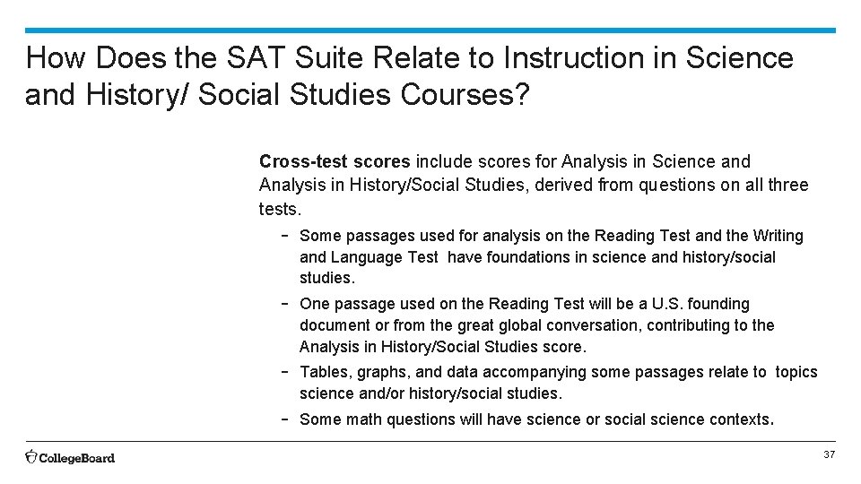 How Does the SAT Suite Relate to Instruction in Science and History/ Social Studies