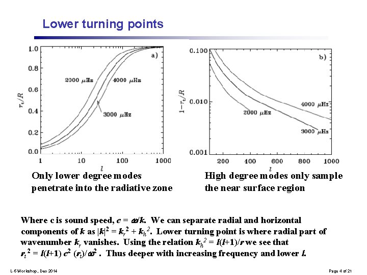 Lower turning points Only lower degree modes penetrate into the radiative zone High degree