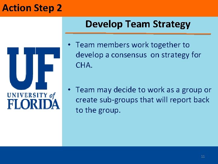 Action Step 2 Develop Team Strategy • Team members work together to develop a