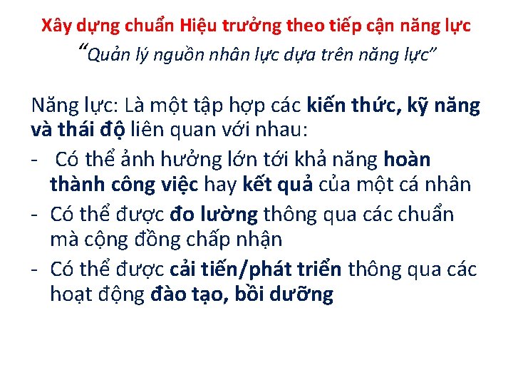 Xây dựng chuẩn Hiệu trưởng theo tiếp cận năng lực “Quản lý nguồn nhân