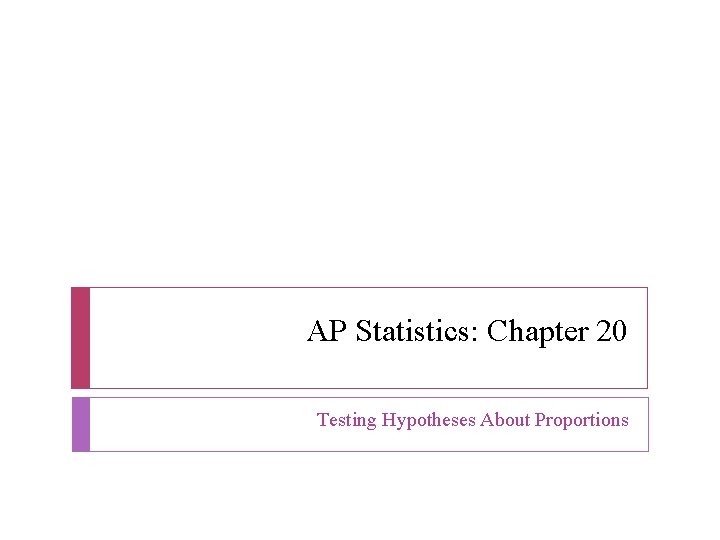 AP Statistics: Chapter 20 Testing Hypotheses About Proportions 