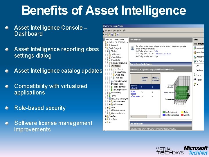 Benefits of Asset Intelligence Console – Dashboard Asset Intelligence reporting class settings dialog Asset