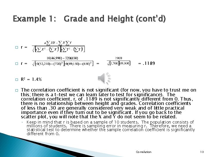 Example 1: Grade and Height (cont’d) � r= � R 2 = 1. 4%