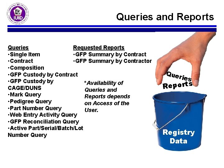 Queries and Reports Queries Requested Reports • Single Item • GFP Summary by Contractor Queries and Reports Queries Requested Reports • Single Item • GFP Summary by Contractor