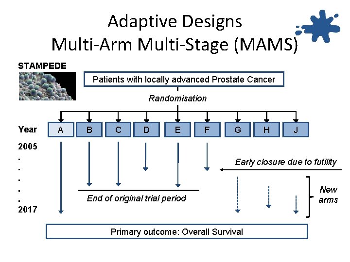 Adaptive Designs Multi-Arm Multi-Stage (MAMS) STAMPEDE Patients with locally advanced Prostate Cancer Randomisation Year Adaptive Designs Multi-Arm Multi-Stage (MAMS) STAMPEDE Patients with locally advanced Prostate Cancer Randomisation Year