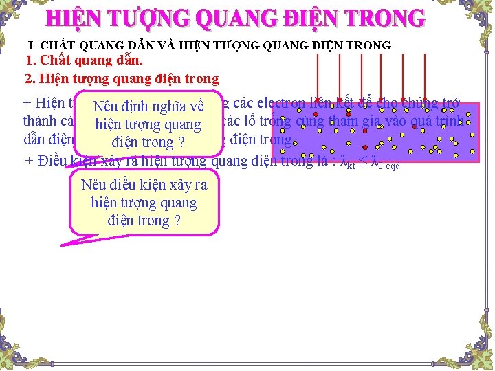 I- CHẤT QUANG DẪN VÀ HIỆN TƯỢNG QUANG ĐIỆN TRONG 1. Chất quang dẫn.
