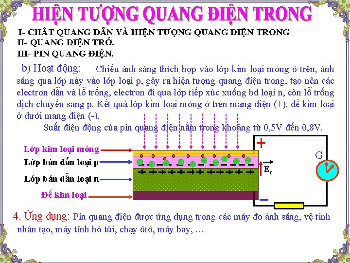 I- CHẤT QUANG DẪN VÀ HIỆN TƯỢNG QUANG ĐIỆN TRONG II- QUANG ĐIỆN TRỞ.