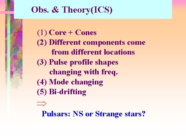 Obs. & Theory(ICS) (1) Core + Cones (2) Different components come from different locations