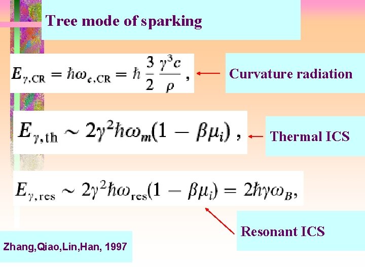 Tree mode of sparking Curvature radiation Thermal ICS Resonant ICS Zhang, Qiao, Lin, Han,