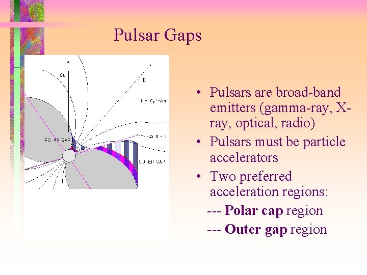 Pulsar Gaps • Pulsars are broad-band emitters (gamma-ray, Xray, optical, radio) • Pulsars must