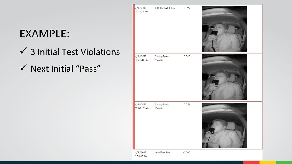 EXAMPLE: ü 3 Initial Test Violations ü Next Initial “Pass” 