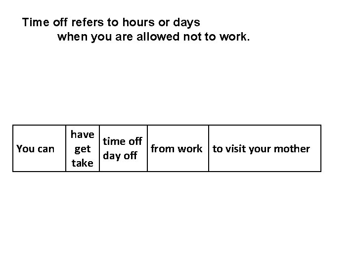 Time off refers to hours or days when you are allowed not to work.