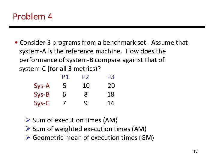 Problem 4 • Consider 3 programs from a benchmark set. Assume that system-A is
