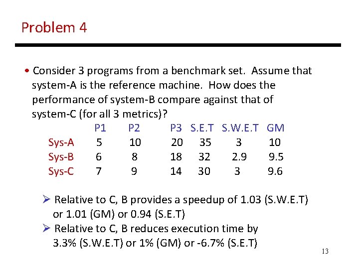 Problem 4 • Consider 3 programs from a benchmark set. Assume that system-A is