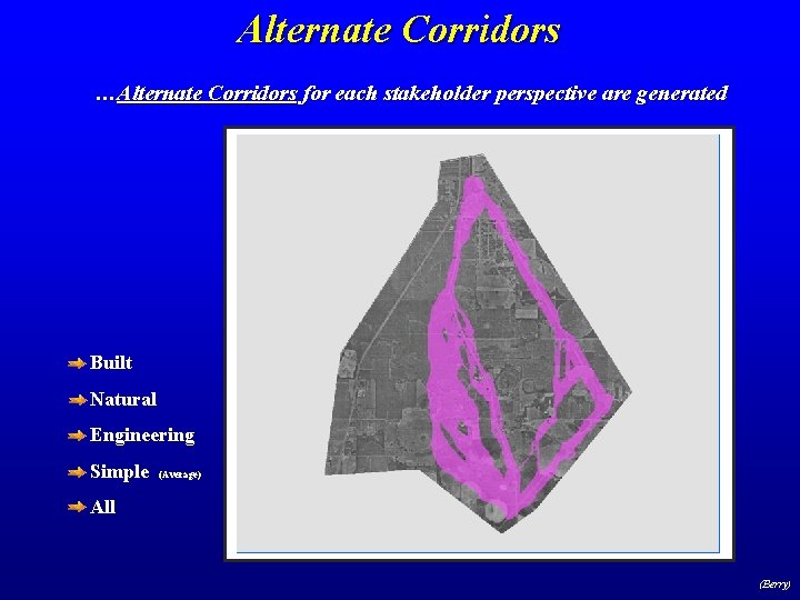 Alternate Corridors …Alternate Corridors for each stakeholder perspective are generated Built Natural Engineering Simple