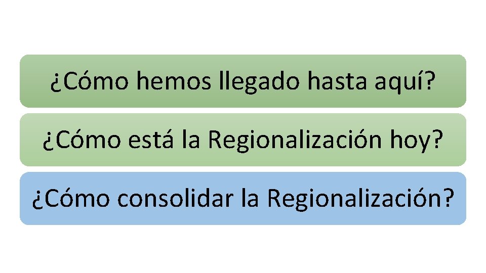 ¿Cómo hemos llegado hasta aquí? ¿Cómo está la Regionalización hoy? ¿Cómo consolidar la Regionalización?