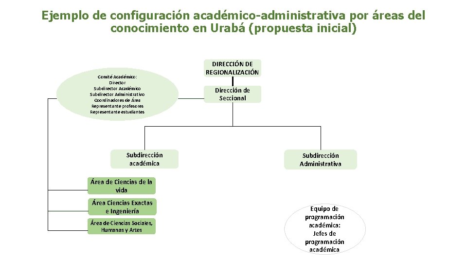 Ejemplo de configuración académico-administrativa por áreas del conocimiento en Urabá (propuesta inicial) Comité Académico: