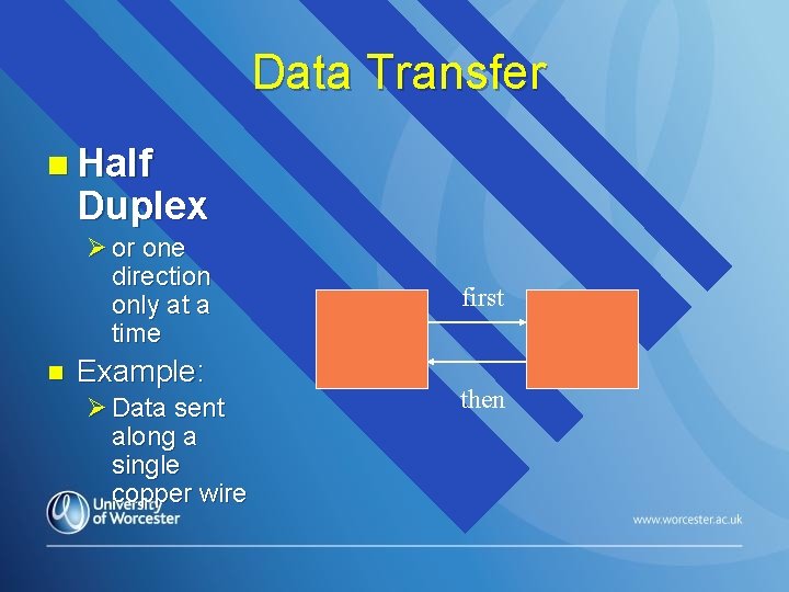Data Transfer n Half Duplex Ø or one direction only at a time n