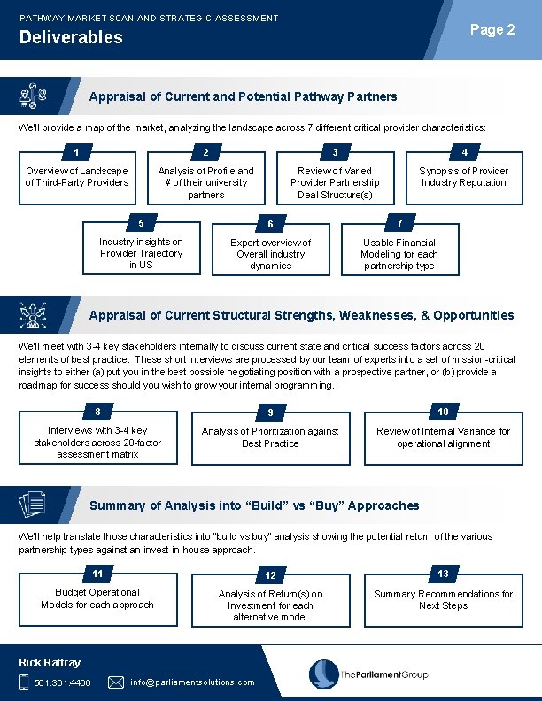 PATHWAY MARKET SCAN AND STRATEGIC ASSESSMENT Page 2 Deliverables Appraisal of Current and Potential