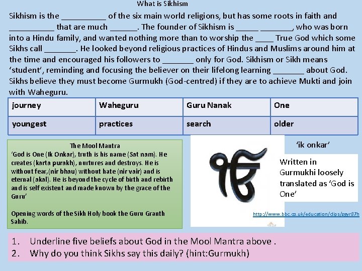 What is Sikhism is the _____ of the six main world religions, but has