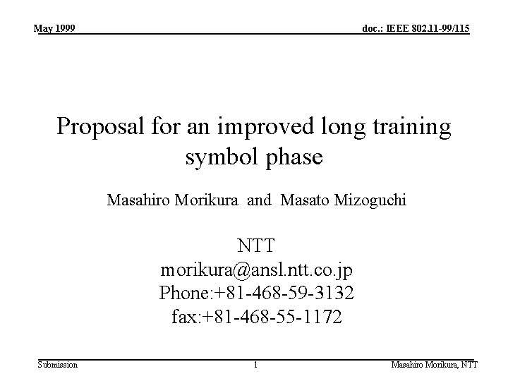 May 1999 doc. : IEEE 802. 11 -99/115 Proposal for an improved long training