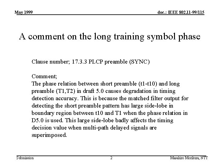 May 1999 doc. : IEEE 802. 11 -99/115 A comment on the long training