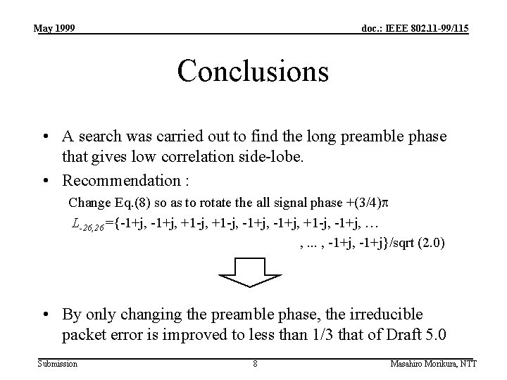 May 1999 doc. : IEEE 802. 11 -99/115 Conclusions • A search was carried