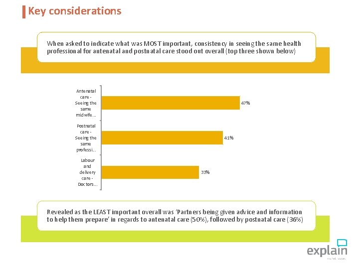 Key considerations When asked to indicate what was MOST important, consistency in seeing the