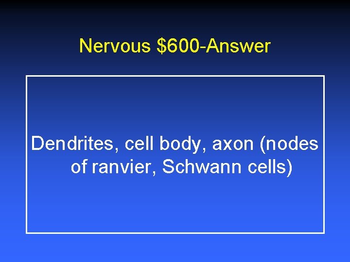 Nervous $600 -Answer Dendrites, cell body, axon (nodes of ranvier, Schwann cells) 