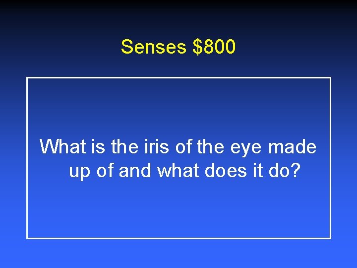 Senses $800 What is the iris of the eye made up of and what