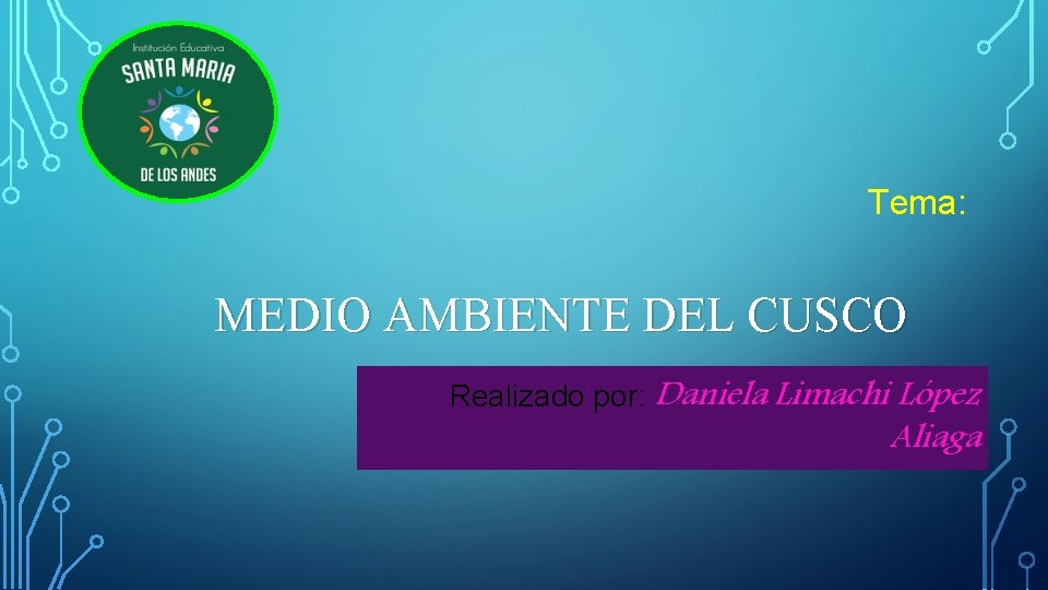 Tema: MEDIO AMBIENTE DEL CUSCO Realizado por: Daniela Limachi López Aliaga 
