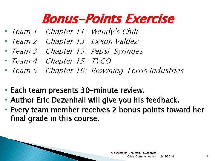  Team 1 Team 2 Team 3 Team 4 Team 5 Bonus-Points Exercise Chapter