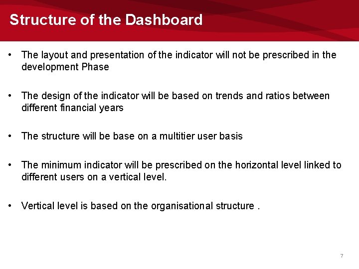 Structure of the Dashboard • The layout and presentation of the indicator will not