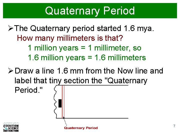 Quaternary Period ØThe Quaternary period started 1. 6 mya. How many millimeters is that?